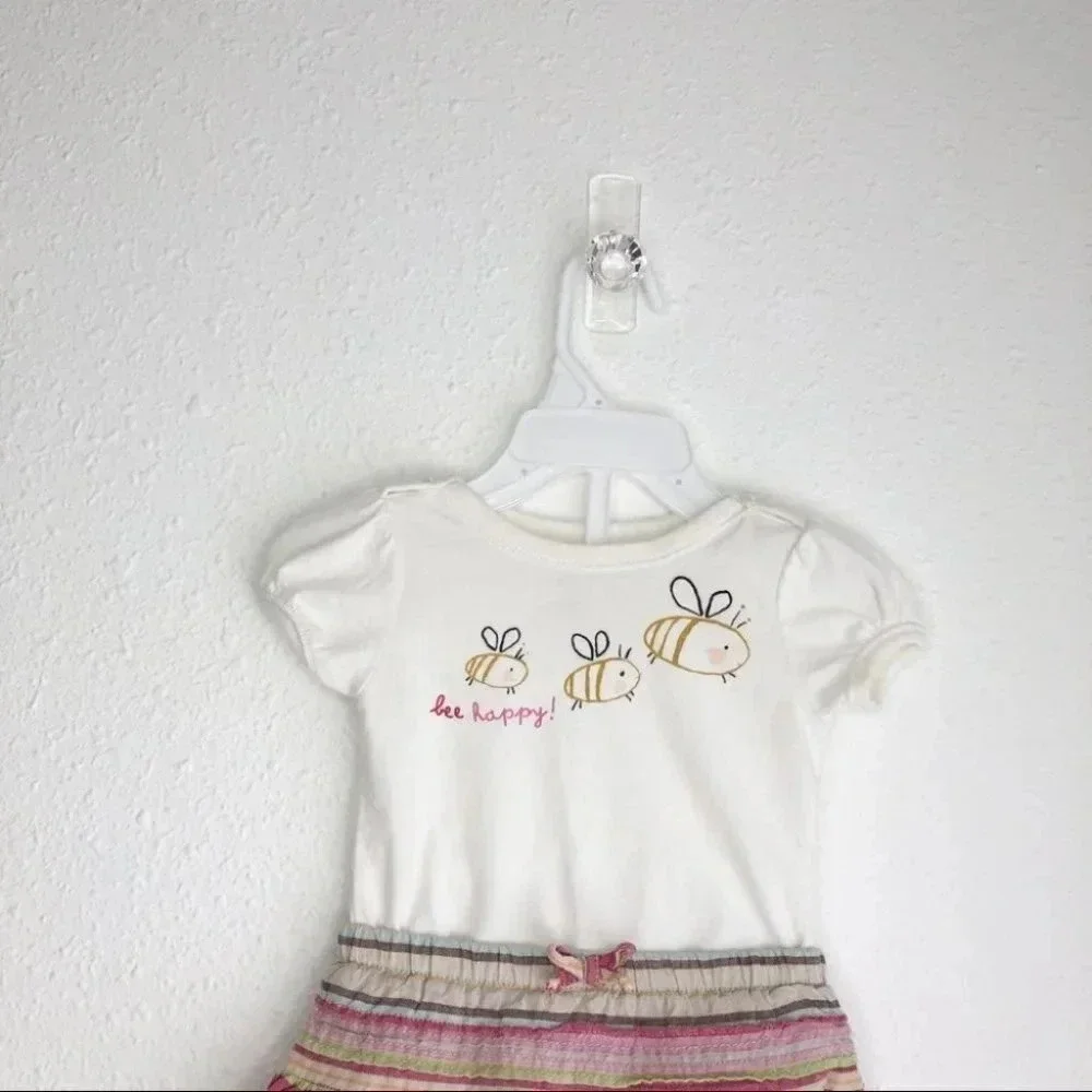 Baby Gap skirt outfit Bee Happy pastel linen stripes size 3-6 months‎